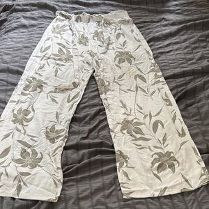 Miami Floral Wide Leg Pants - Cream and Green